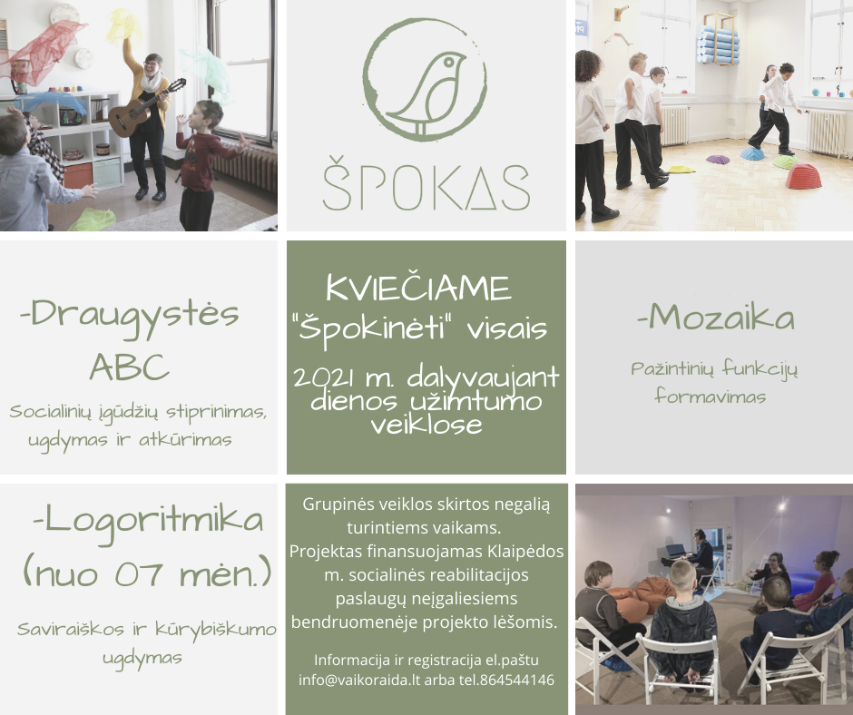 Kviečiame dalyvauti Klaipėdos miesto socialinės reabilitacijos paslaugų neįgaliesiems bendruomenėje projekto veiklose 2021 m.: